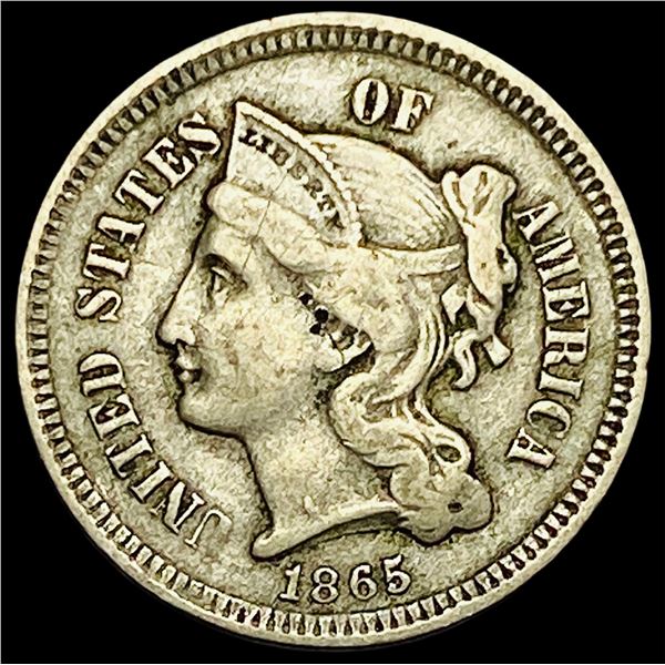 1865 Nickel Three-Cent Piece NEARLY UNCIRCULATED