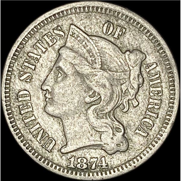 1874 Nickel Three-Cent Piece NEARLY UNCIRCULATED