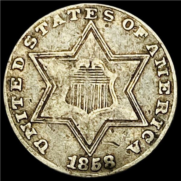 1858 Silver Three-Cent Piece ABOUT UNCIRCULATED