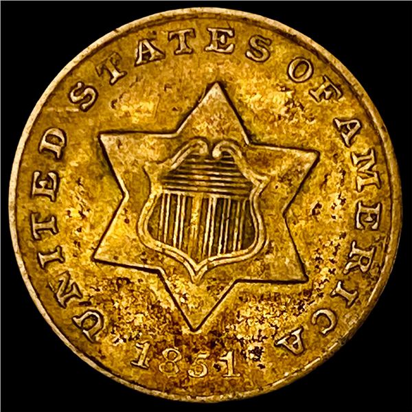 1851 Silver Three-Cent Piece NEARLY UNCIRCULATED