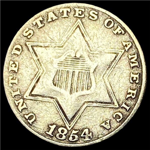 1854 Silver Three-Cent Piece LIGHTLY CIRCULATED