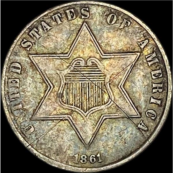 1861 Silver Three-Cent Piece NEARLY UNCIRCULATED