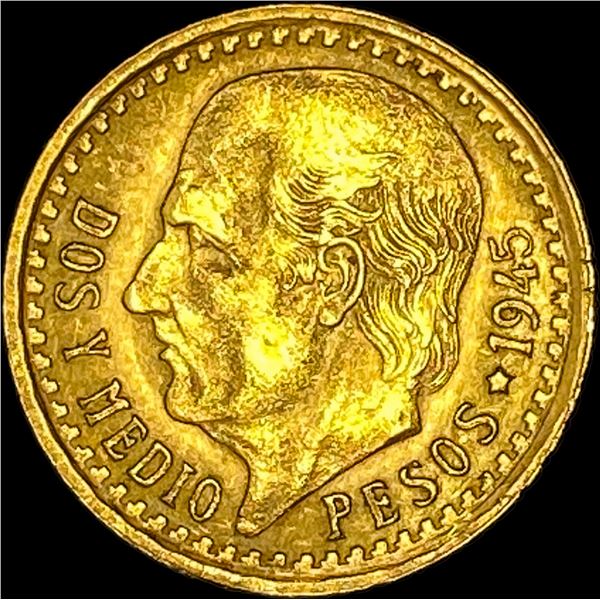 1945 Mexico Gold 2 1/2 Pesos CHOICE AU