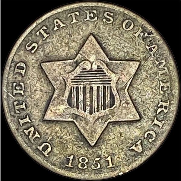 1851 Silver Three-Cent Piece NEARLY UNCIRCULATED