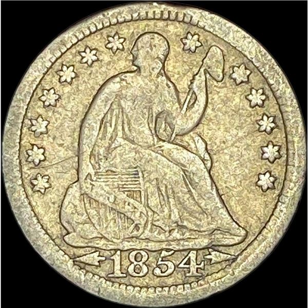 1854 Arrows Seated Liberty Half Dime LIGHTLY CIRCULATED