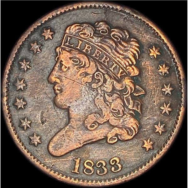1833 Capped Bust Half Cent NEARLY UNCIRCULATED