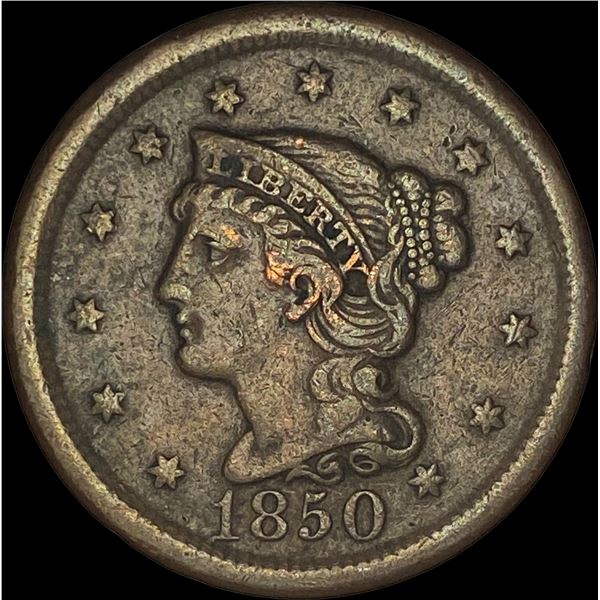 1850 Braided Hair Large Cent LIGHTLY CIRCULATED