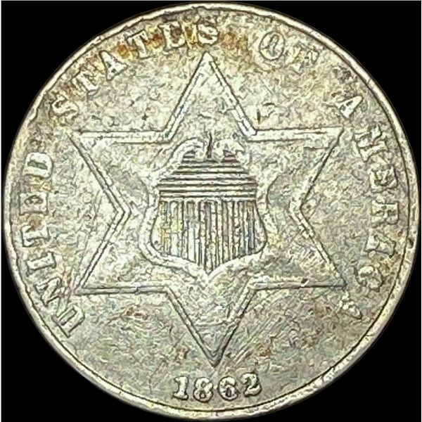 1862 Silver Three-Cent Piece LIGHTLY CIRCULATED