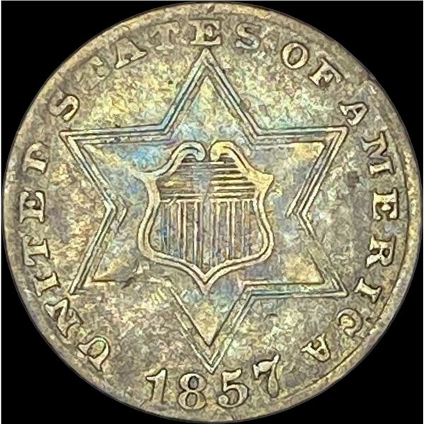 1857 Silver Three-Cent Piece NEARLY UNCIRCULATED