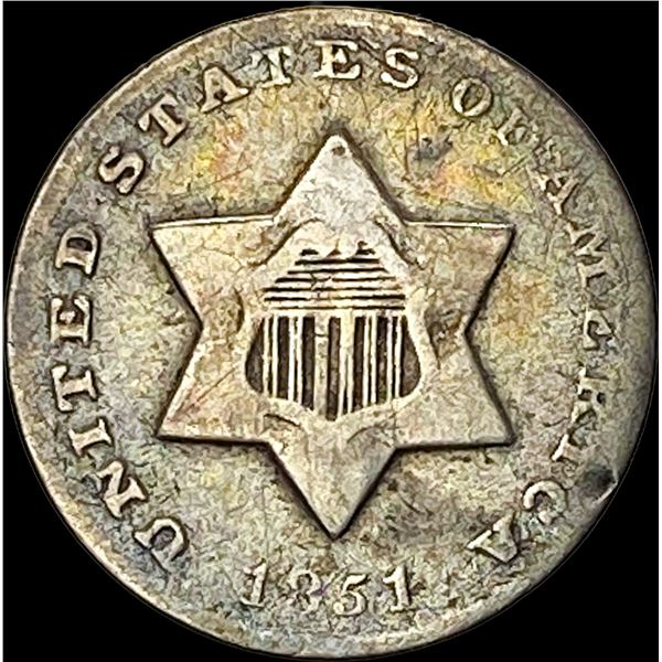 1851 Silver Three-Cent Piece LIGHTLY CIRCULATED