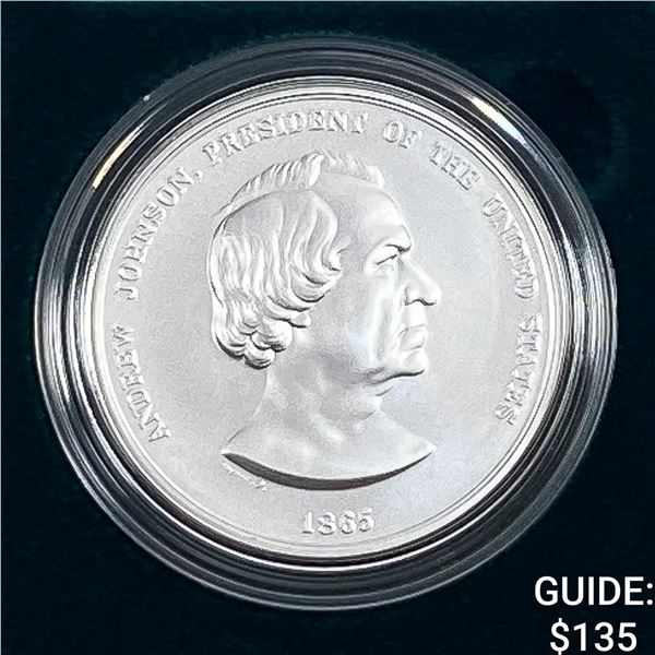 1865 Comm. Silver Andrew Johnson Coin w/ Box
