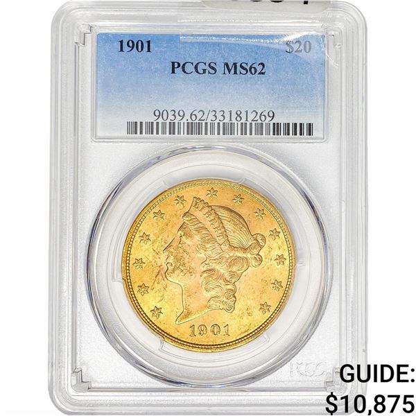 1901 $20 Gold Double Eagle PCGS MS62