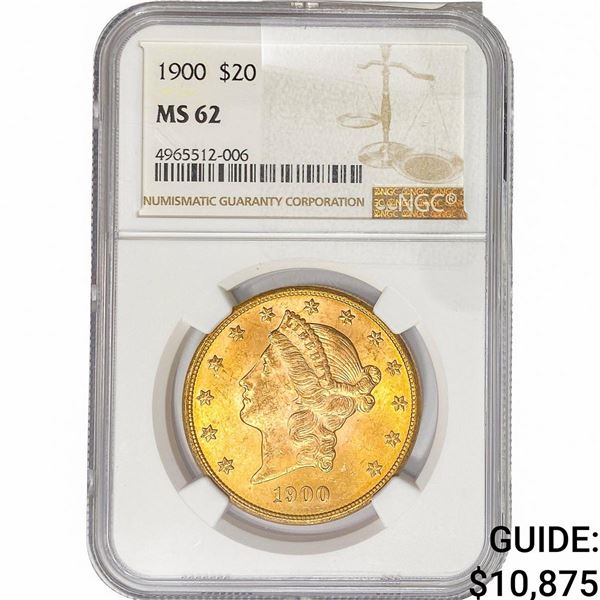 1900 $20 Gold Double Eagle NGC MS62
