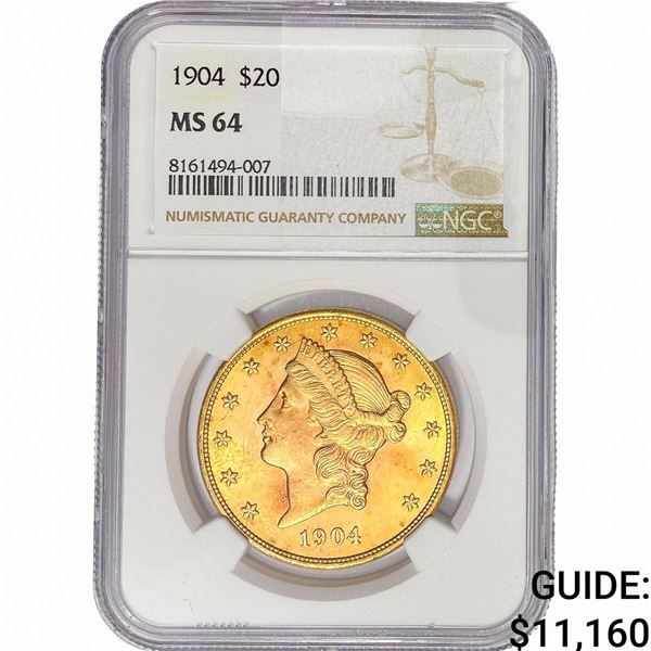 1904 $20 Gold Double Eagle NGC MS64