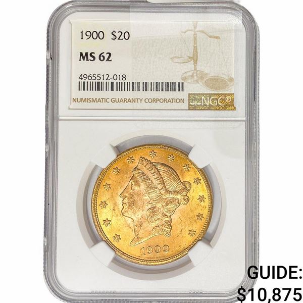 1900 $20 Gold Double Eagle NGC MS62