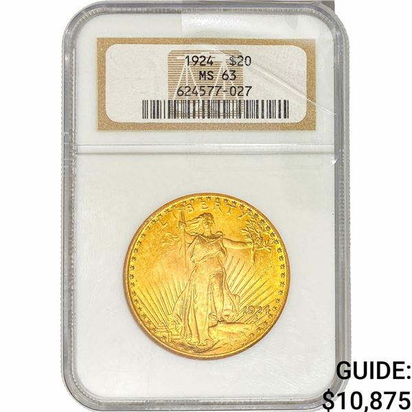 1924 $20 Gold Double Eagle NGC MS63
