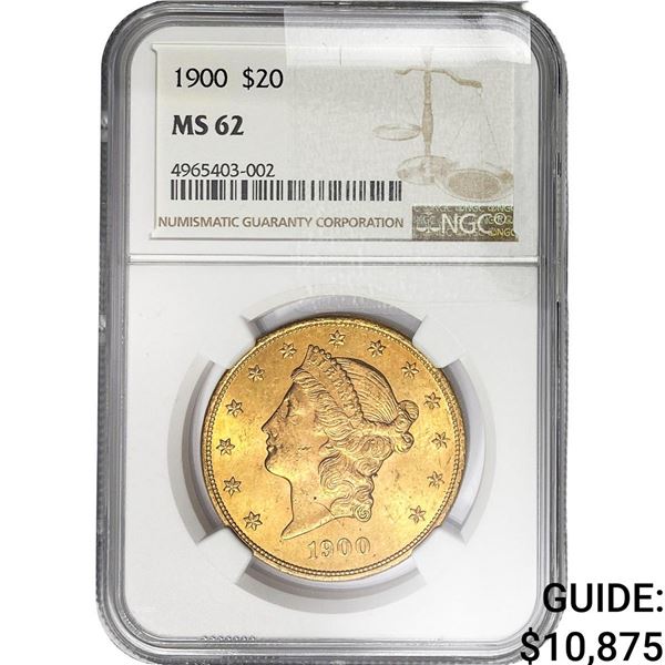 1900 $20 Gold Double Eagle NGC MS62