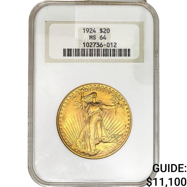 1924 $20 Gold Double Eagle NGC MS64