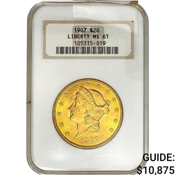1907 $20 Gold Double Eagle NGC MS61