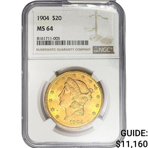 1904 $20 Gold Double Eagle NGC MS64