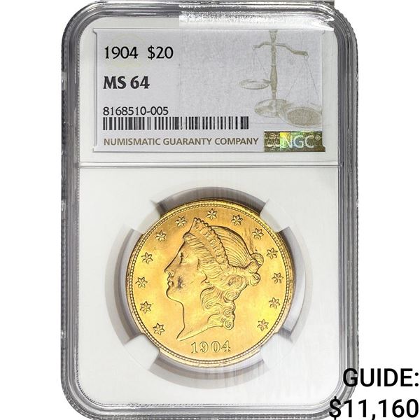 1904 $20 Gold Double Eagle NGC MS64