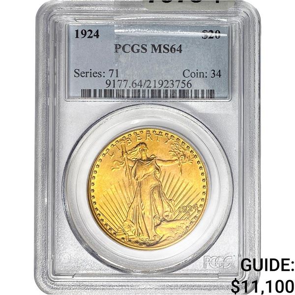 1924 $20 Gold Double Eagle PCGS MS64