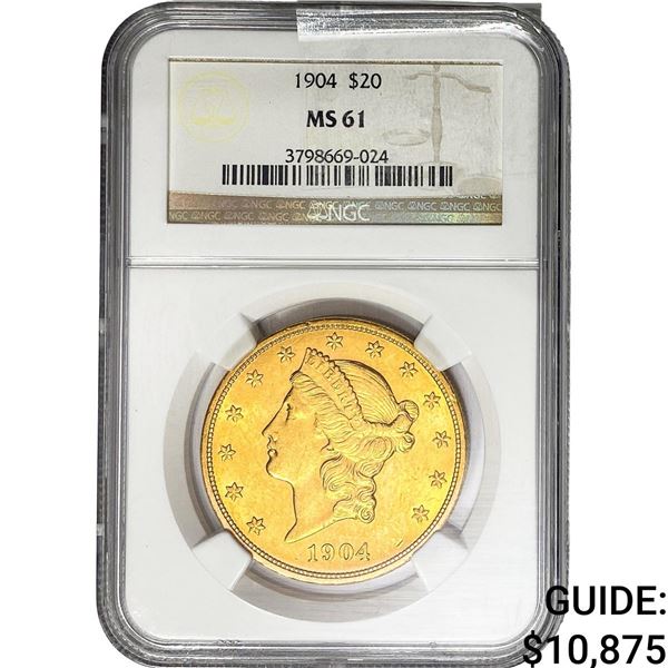 1904 $20 Gold Double Eagle NGC MS61