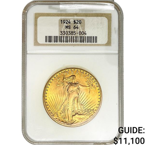 1924 $20 Gold Double Eagle NGC Ms64