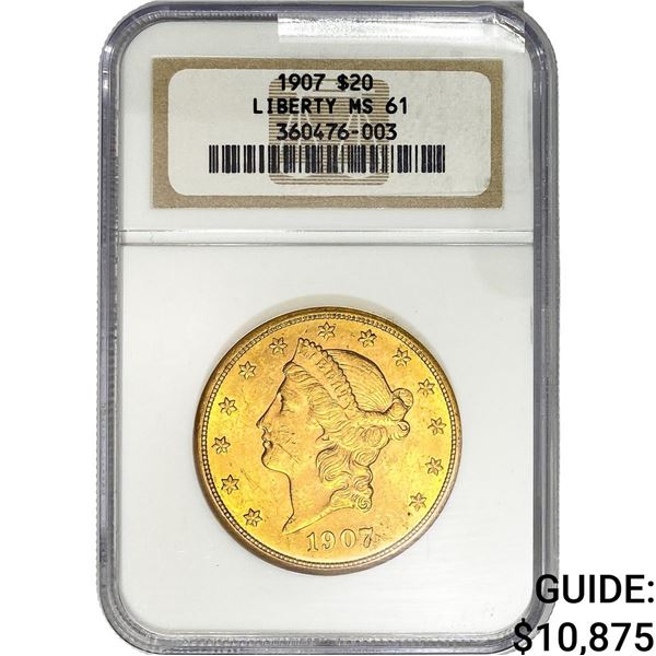 1907 $20 Gold Double Eagle NGC MS61