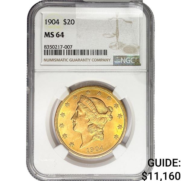 1904 $20 Gold Double Eagle NGC MS64