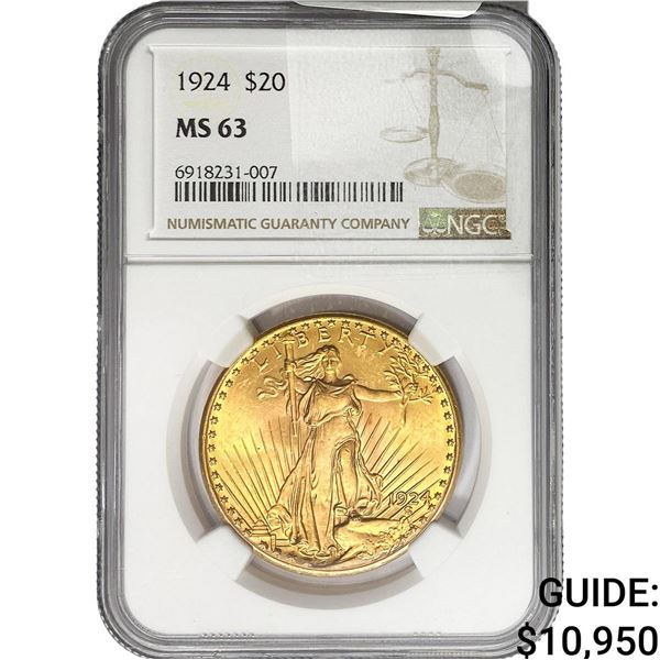 1924 $20 Gold Double Eagle NGC MS63