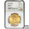 Image 1 : 1924 $20 Gold Double Eagle NGC MS63