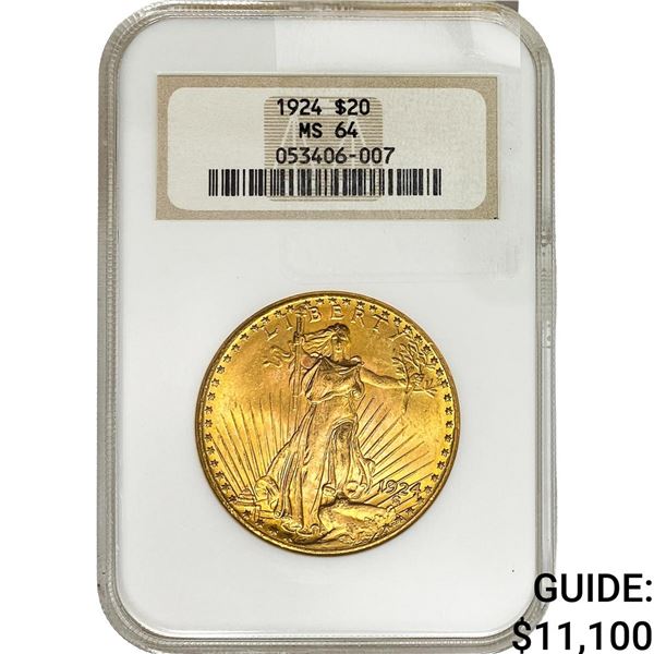 1924 $20 Gold Double Eagle NGC MS64