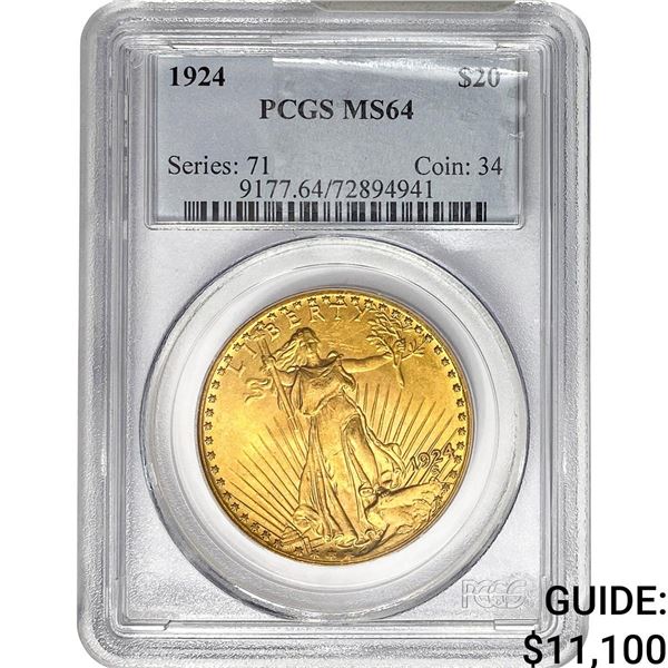 1924 $20 Gold Double Eagle PCGS MS64