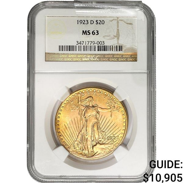 1923-D $20 Gold Double Eagle NGC MS63