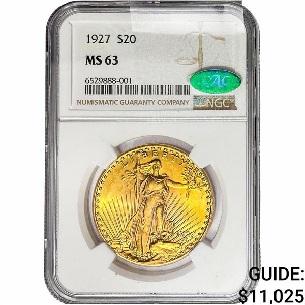 1927 CAC $20 Gold Double Eagle NGC MS63