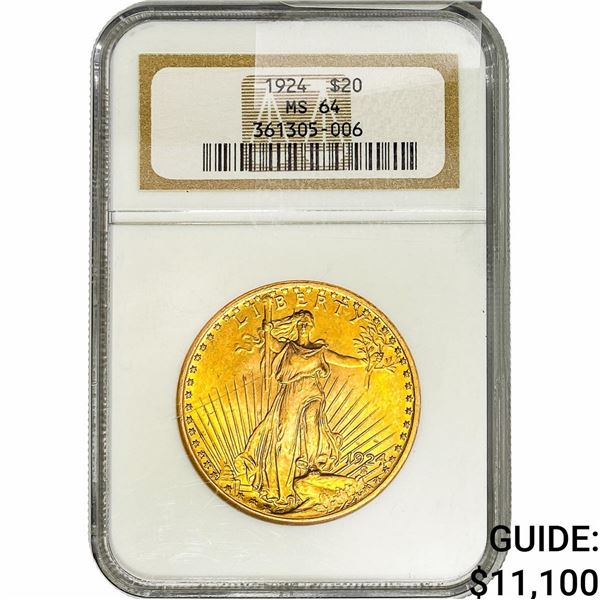 1924 $20 Gold Double Eagle NGC MS64