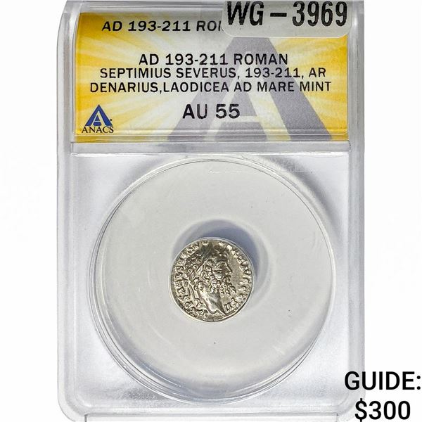 Roman Septimius Severus AD193-211 Silver Denarius ANACS AU55