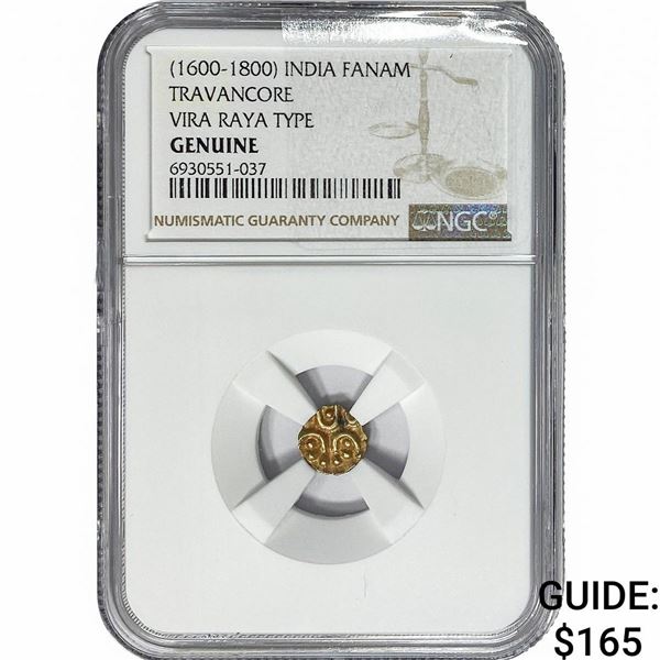 1600-1800 India Fanam Travancore Vira Raya Ty.014G
