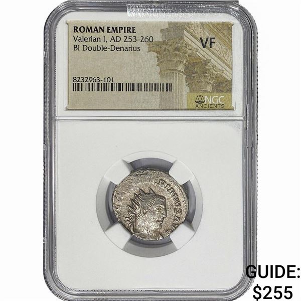 Roman Valerian I, AD 253-260 BI Dbl-Denarius NGC VF