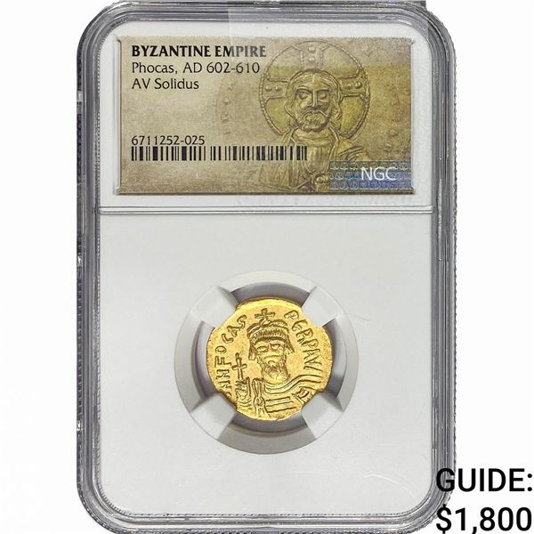 Byzantine Phocas, AD 602-610 Gold Solidus NGC