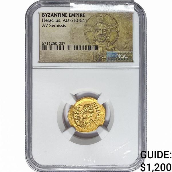 Byzantine Heraclius AD610-641 Gold Semissis 2.19G NGC