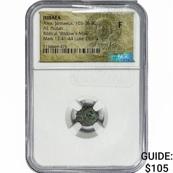 Judaea Alex. Jannaeus, 103-76 BC Bronze Prutah F