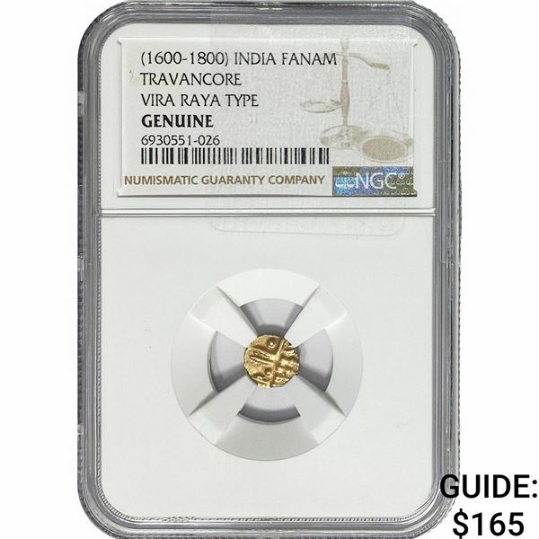 1600-1800 India Fanam Travancore Vira Raya Ty.014G NGC