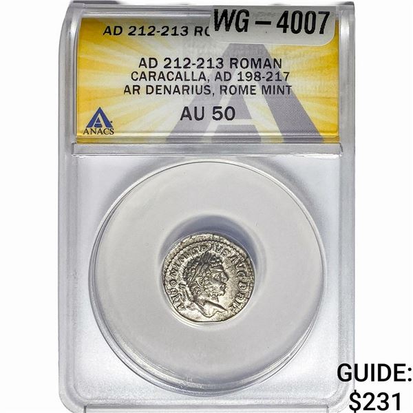 Roman Caracalla, AD 198-217 Silver Denarius ANACS AU50