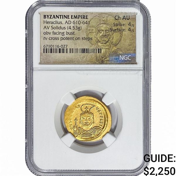 Byzantine Heraclius AD610-641 Gold Solidus 4.53G NGC