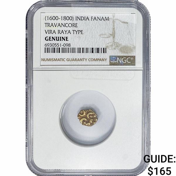 1600-1800 India Fanam Travancore Vira Raya Ty.014G NGC