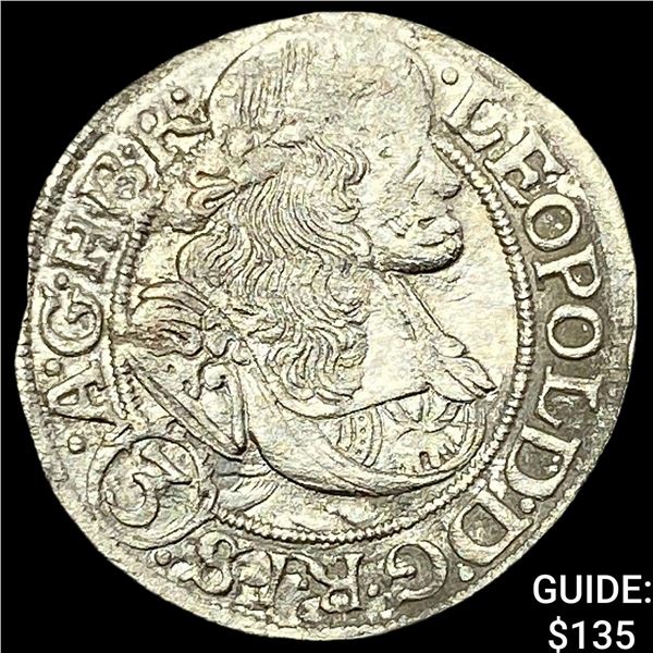 1655-1705 Hungary Leopold SIlver 3 Kreuzer CLOSELY UNCIRCULATED