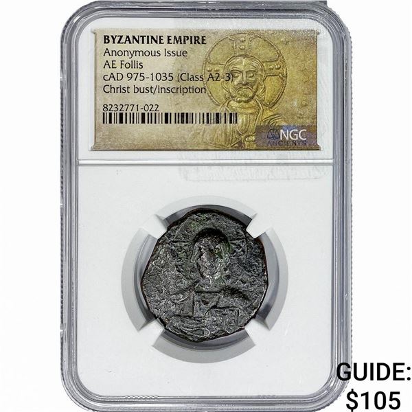Byzantine cAD 975-1035[Class A2-3] Bronze Follis NGC
