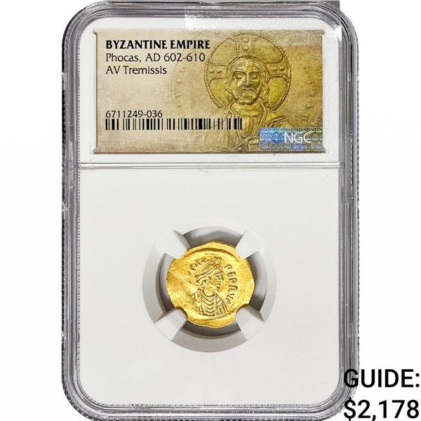 Byzantine Phocas, AD 602-640 Gold Tremissis NGC